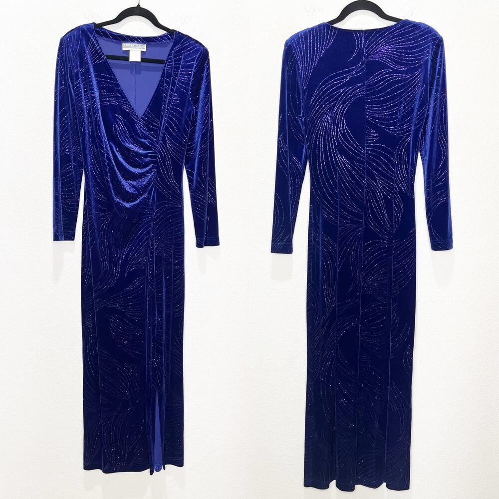 Jessica Howard Velvet Sparkle Vintage Maxi Dress Glamour Surplice Wrap Elegant